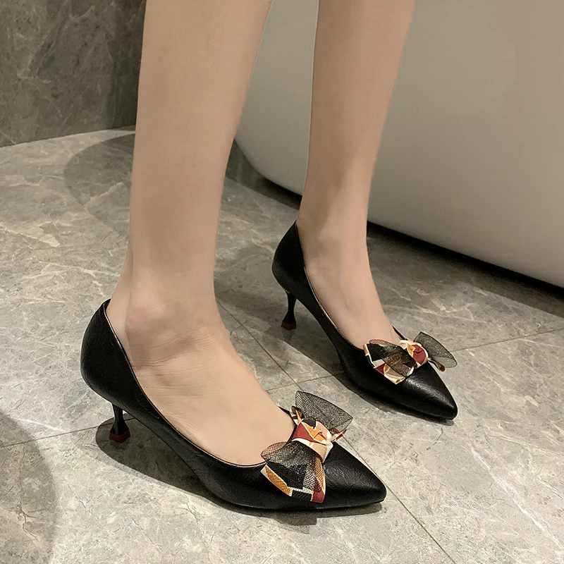 

Women High heels mesh bow pumps lady wedding comfortable and elegant sweet wind valentine shoes zapatos tacon mujer U28-02