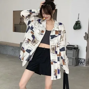 

Korea 2020 Spring Summer Lapel Print Fashion Wild Shirt Women Korea Loose Temperament Loose Office Lady Blouse TideP5A3