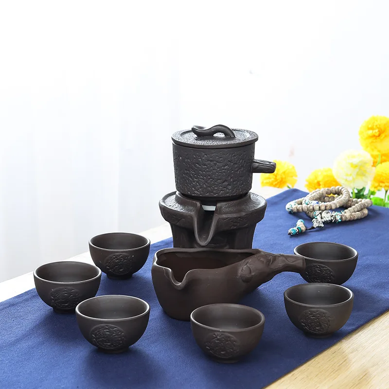 Wholesale Supply Fortunes Lazy Semi-automatic Tea Set Kung Fu Ceramic Filter Clay Tea Set