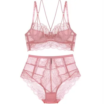 

Classic Bandage Pink Bra Set Lingerie Push Up Brassiere Lace Underwear Set Sexy High-Waist Panties For Women underwear 2020