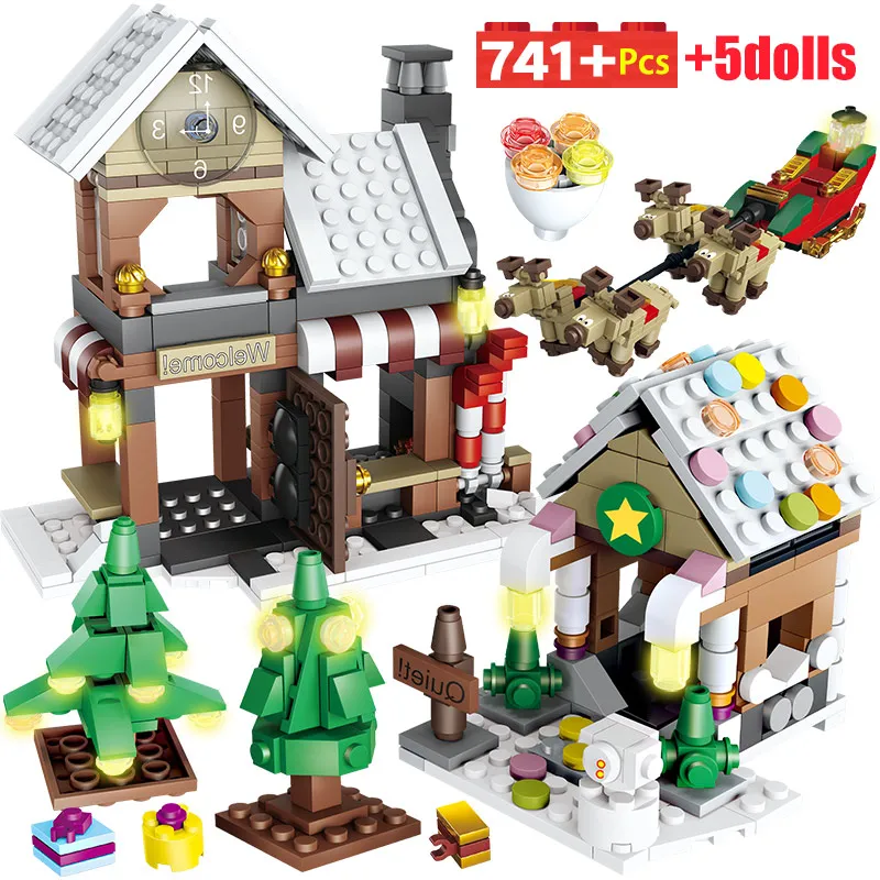

741PCS Winter Village Christmas Tree Snowman Building Blocks Legoinglys Christmas Gifts Santa Claus Figures Bricks Toys for Kids