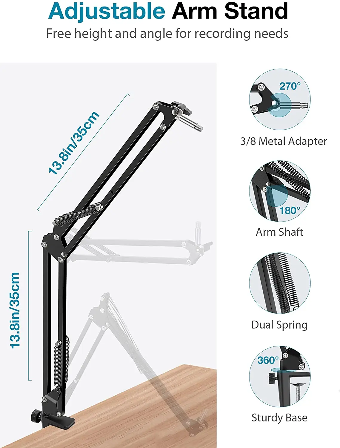 Microfone Ajustável Suporte para Bola de Neve Azul e Bola de Neve Azul Gelo Suspensão Boom Scissor Braço Suporte com Microfone Windscre - Image 2