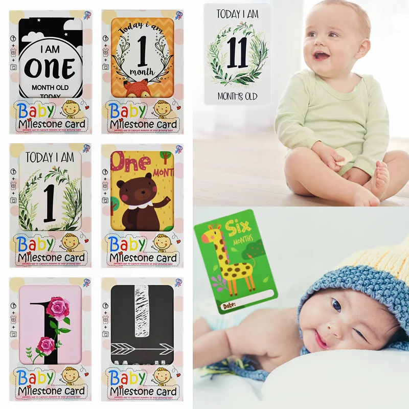 12pcs Month Card Baby Photography Memorial Monthly Newborn Kids Commemorative Cards Lovely Cartoon Growth Album Accessories | Дом и сад