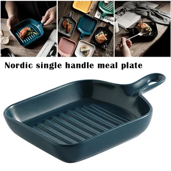 

New Hot Matte Ceramic Baking Plates Unique Square Individual Pasta Lasagna Dish with Single Handle Small Dinner Plates S