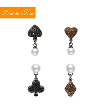 Покерные элементы, циркониевые серьги-гвоздики, титановая инкрустация из нержавеющей стали жемчужные серьги, из циркона, черные модные трендовые женские ювелирные изделия