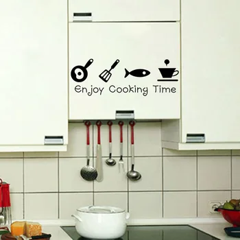 Cartoon Kitchen Wall Stickers Enjoy Cooking Time Wall Decal DIY Art Decal Kitchen Background Mural Poster Home Decoration