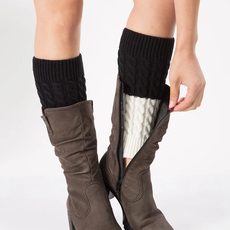 Women Leg Warmers Winter Warm Patchwork Thermal Acrylic Knitted Boot Cuffs Socks Cover
