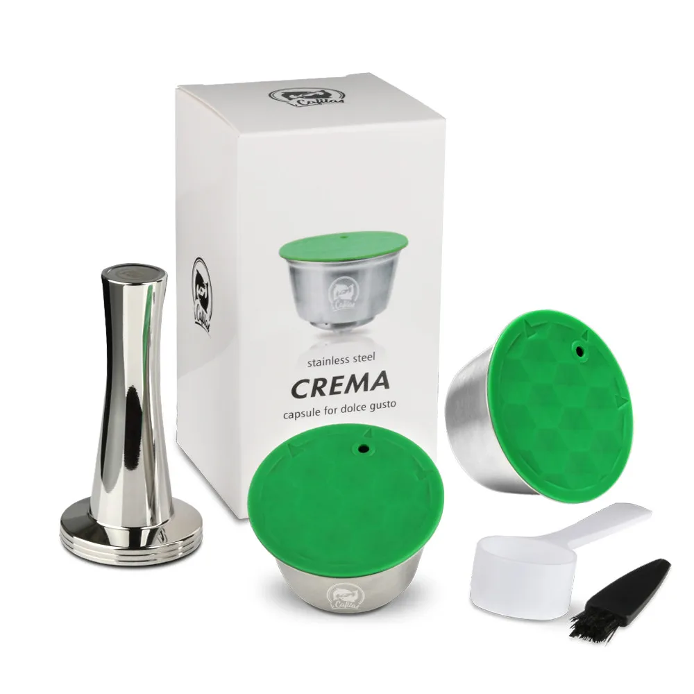 Металлическая многоразовая капсула dolcegusto из нержавеющей стали, совместимая с кофемашиной Nescafe, многоразовый фильтр Dolci Dripper Tamper - Цвет: 2 capsules 1 tamper