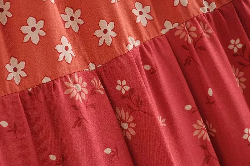 Богемный Дейзи цветок длинная юбка с принтом красный праздничный Для женщин стеганые плиссированые эластичный пояс Макси Длинная Юбка-миди на пляже
