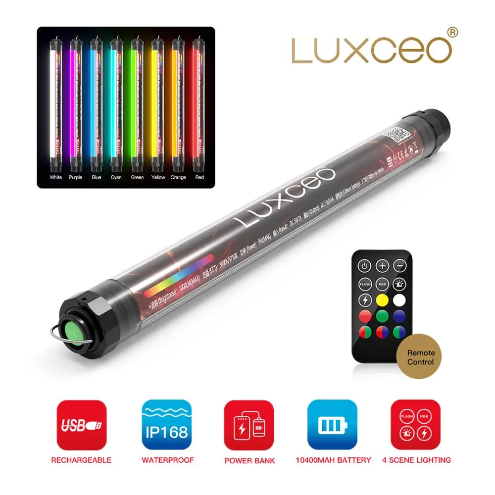 

RGB LED Video Light Waterproof Powerbank 1000LUX USB Rechargeable Photography Light for Camping Studio Photography Video Light
