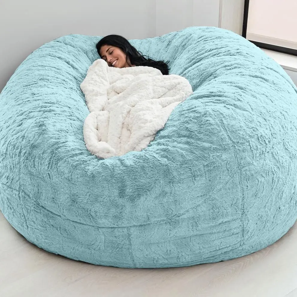 7FT 183cm Fur Giant Removable Washable Bean Bag Bed Cover Comfortable Living Room Furniture Lazy Sofa Coat Recline