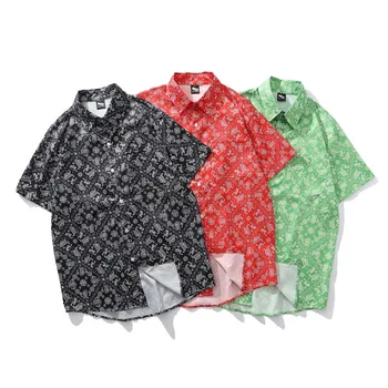 

Summer Men's Beach Short Sleeve Flower Shirt Male Loose Trend Leisure Half Sleeve Shirt Vintage Blouses
