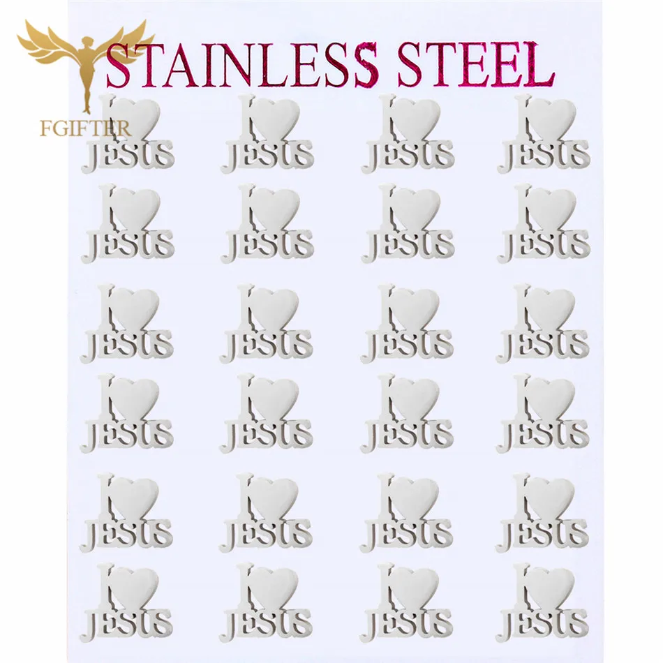12 Pairs Lot Love Heart Jesus Stud Earrings Jehovah Christianity Accessories Stainless Steel Ear Piercing Jewelry Wholesale Gift 6