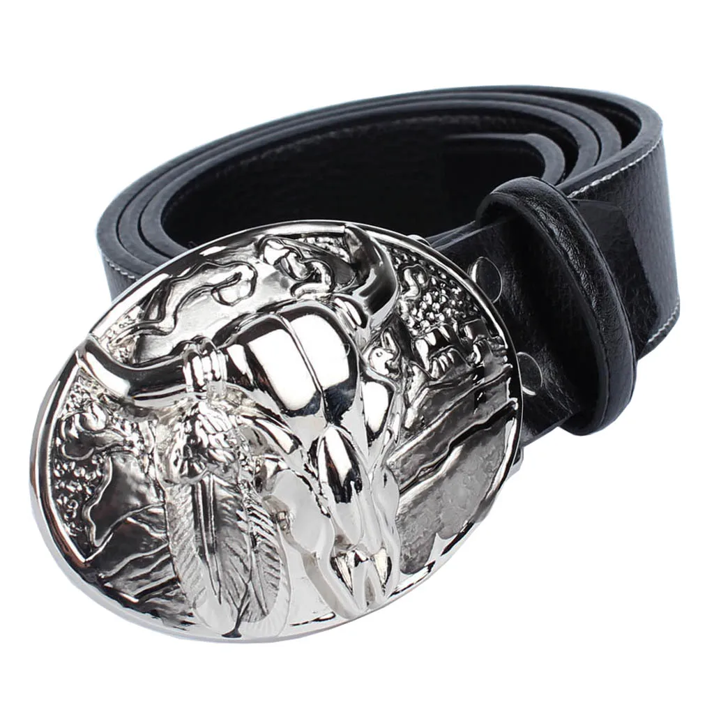Metal Arabesque Pattern Buckle Waist Belt Leather Waistband Cowgirl Western