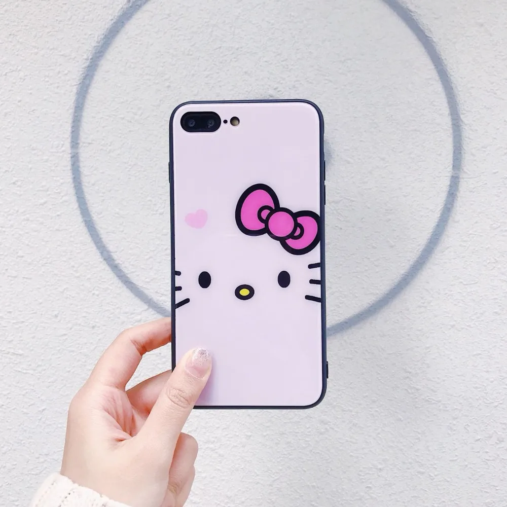 Прекрасный мультфильм hello kitty мобильный телефон из закаленного стекла чехол для iPhone 6 6S Plus 7 8 Plus X XS XR XSMAX антидетонационный чехол