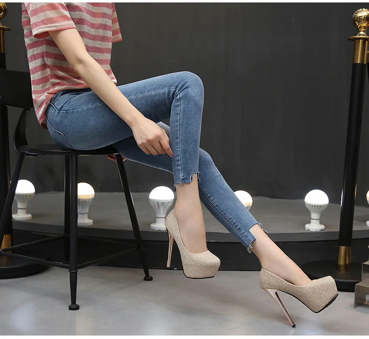 New Fashion Gold High Heels platform heels shoes woman pumps women shoes high heels party wedding shoes Round toe pump sandals