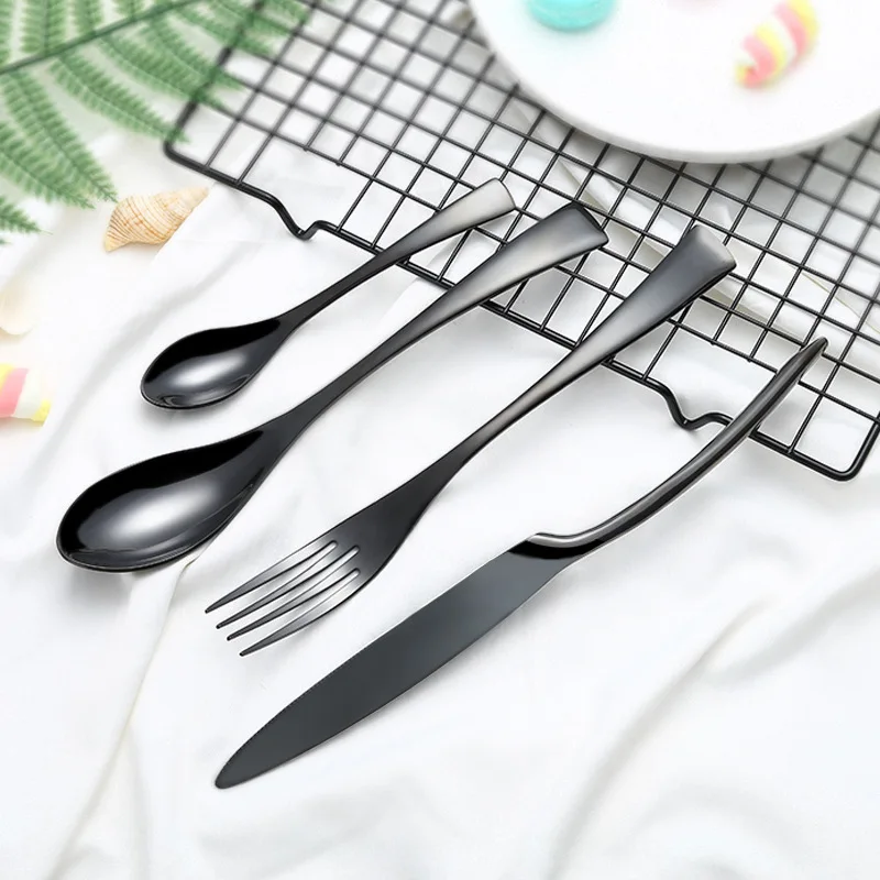 2018 Wholesale 4Pcs/set Black Cutlery Set Box Packaging Stainless Steel Western Knife Cutlery Kitchen Dinnerware Tableware Set