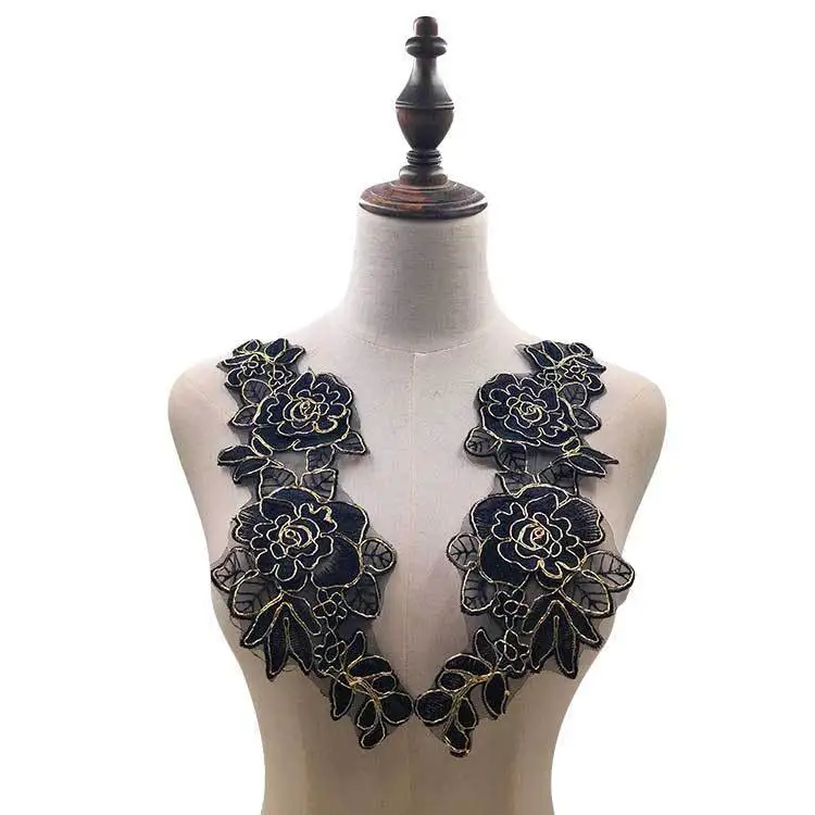 Нашивка цветы кружево из органзы 2 шт. элегантный блестящий золотой черный 3d