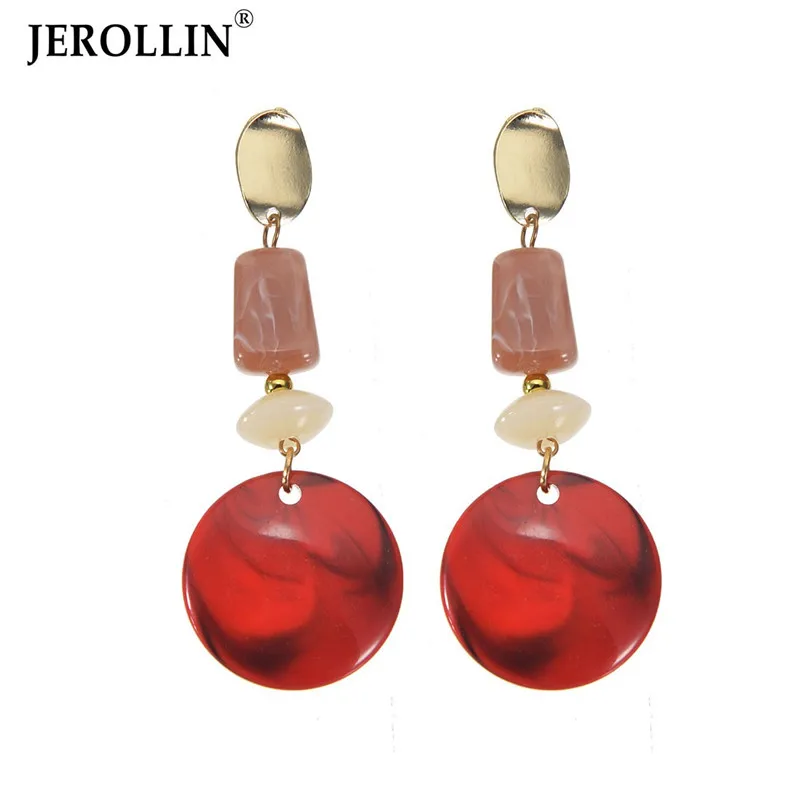 JEROLLIN 9 Colors Bohomian Resin Round Pendant Dangle Earring Statement Women Drop Earrings Alloy Fashion New Jewelry Gift | Украшения и