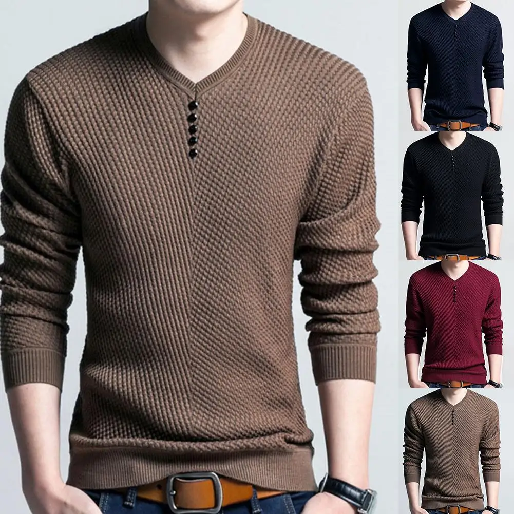 mens turtle neck Chic Autumn Winter Sweaters Men Solid Color V Neck Long Sleeve 2021 Pullover Knitted Pull Sweater Mens Sweaters  Male Knitwear crew neck sweater