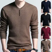 Chic Autumn Winter Sweaters Men Solid Color V Neck Long Sleeve Pullover Knitted Pull Sweater Mens Sweaters Male Knitwear