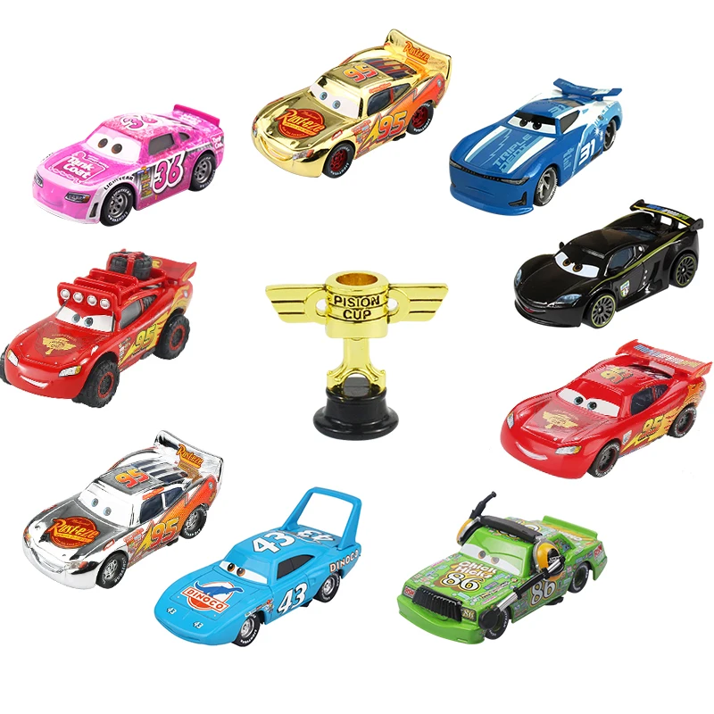 Disney Pixar-Coche de juguete de Pixar Cars 2 3, Rayo McQueen, copa de pistón, 1:55, modelo mecánico, regalo de Año Nuevo para niños