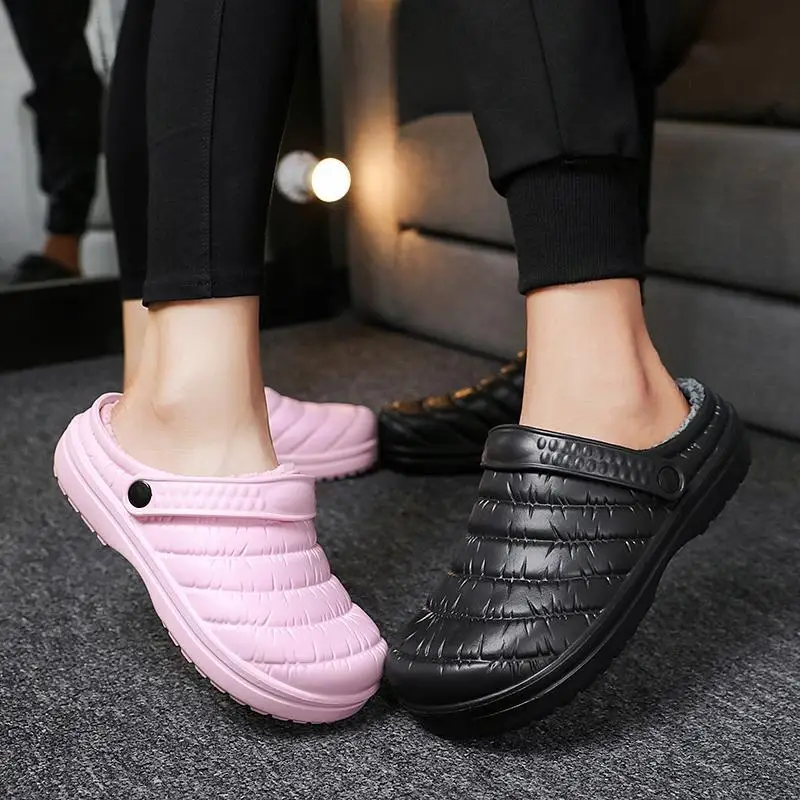 

Couples Fuzzy Clogs Man Winter Outdoor Warm Plush Slippers Male Female Size 36-46 Comfort Home Shoes Weightlight Fur Slides