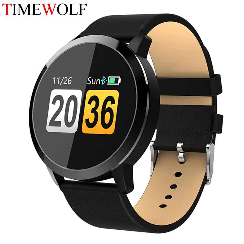 Black Black Leather Смарт-часы Timewolf Android, мужские IP68, умные часы для женщин, IOS, кровяное давление, пульсометр, умные часы для телефона Android - Цвет: Black Black Leather