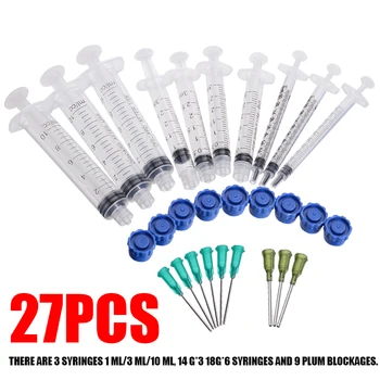 

27pcs/Set Syringe with 14Ga & 18Ga Blunt Tips & Caps Measuring Refilling Syringe For Refilling And Measuring Welding Liquids