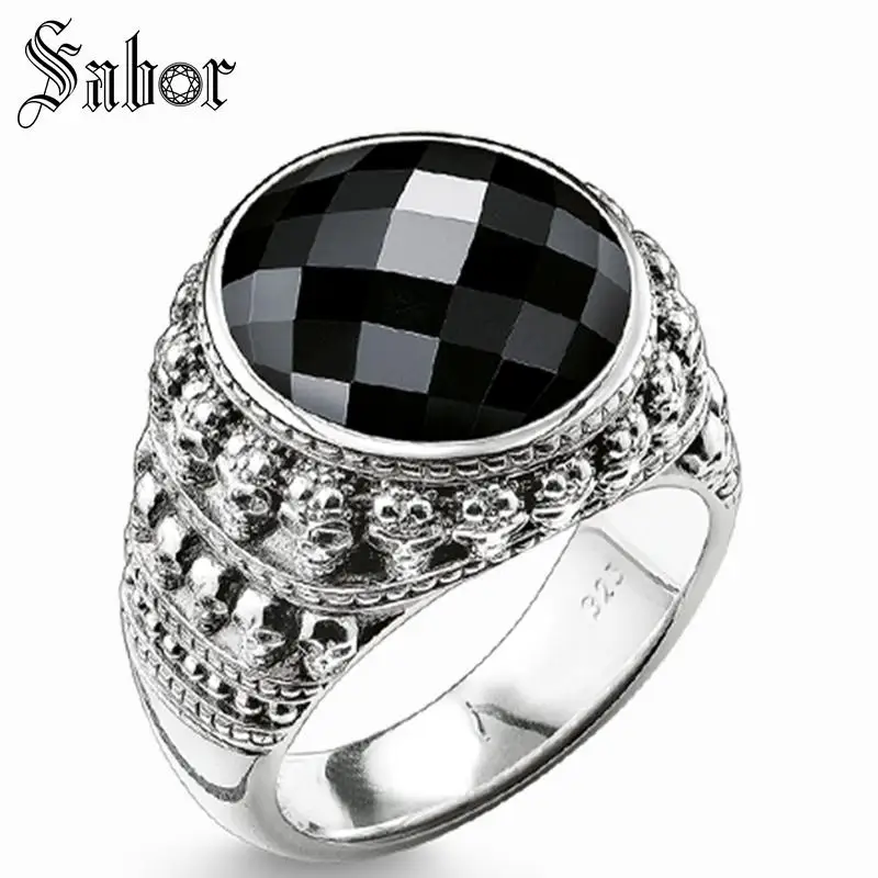Черный овальный CZ Череп Скелет коктейльное кольцо, аксессуары мода, ювелирные изделия для мужчин и женщин, подарок серебро для влюбленных Томас