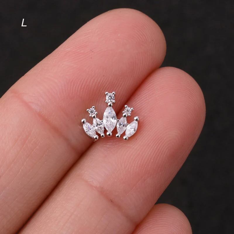 1 шт. 5 стилей стали и меди Cz Корона Tragus гвоздики раковины Пирсинг шпильки Спиральные серьги, Надеваемые На ушной хрящ Хрустальный пирсинг уха ювелирные изделия