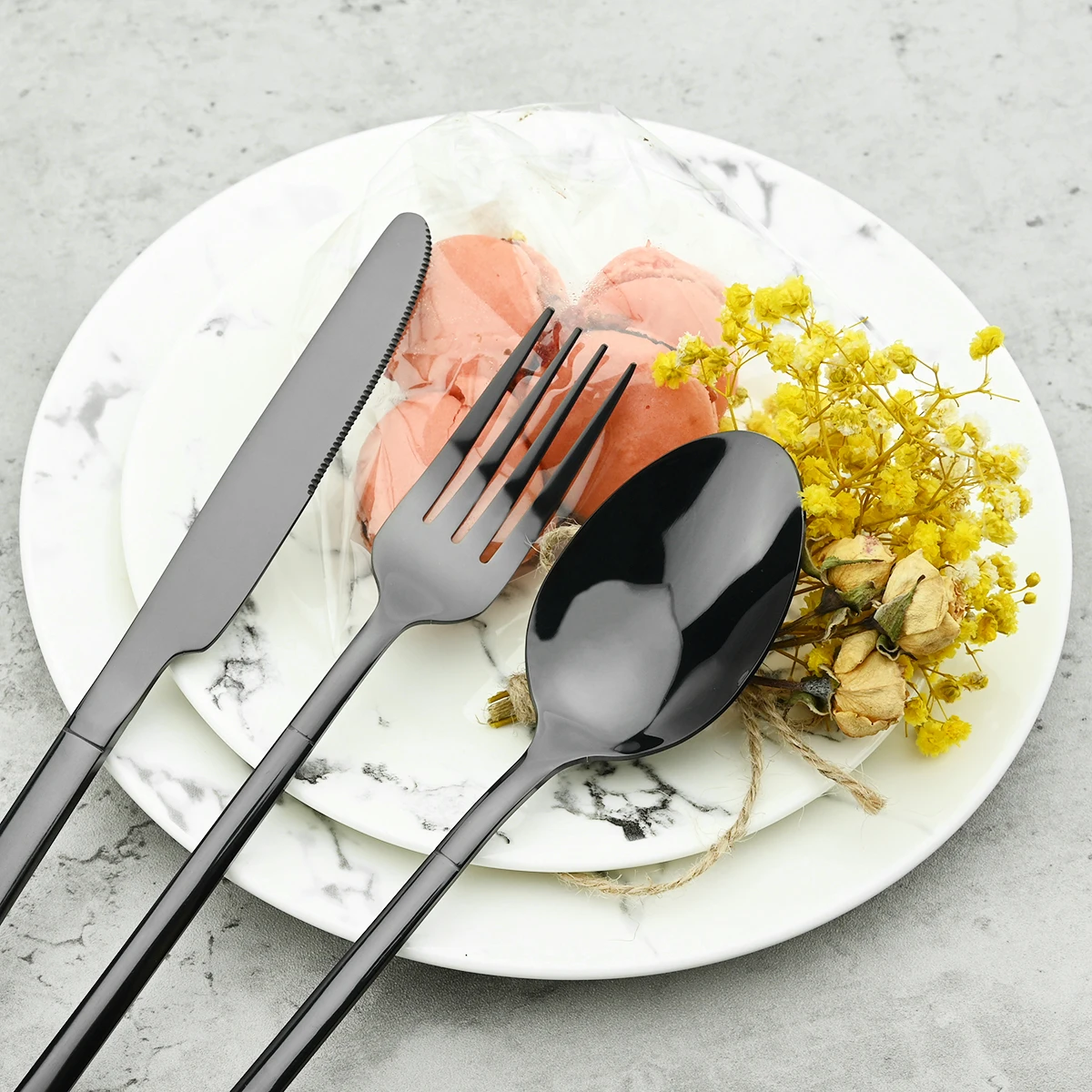 Tableware Set Stainless Steel Cutlery Set Mirror Black Dinnerware Knife Dessert Fork Coffee Tea Spoon