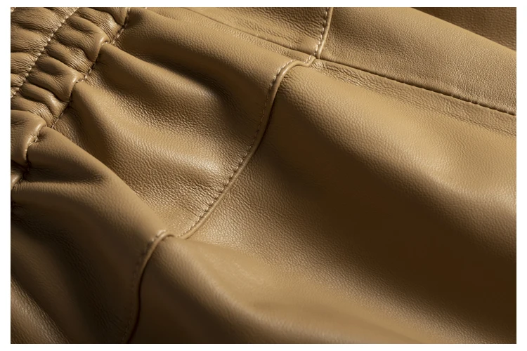 Capable Fashionable Stylish 100% Leather Five-Point Pants For Women Femme Elastic Waist Wide Leg Bermuda Shorts With Pocket