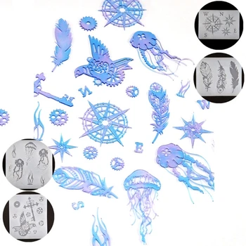 

4Pcs Gear Bird Feather Jellyfish Compass Mold Thin Bookmark Fillings Resin Mold