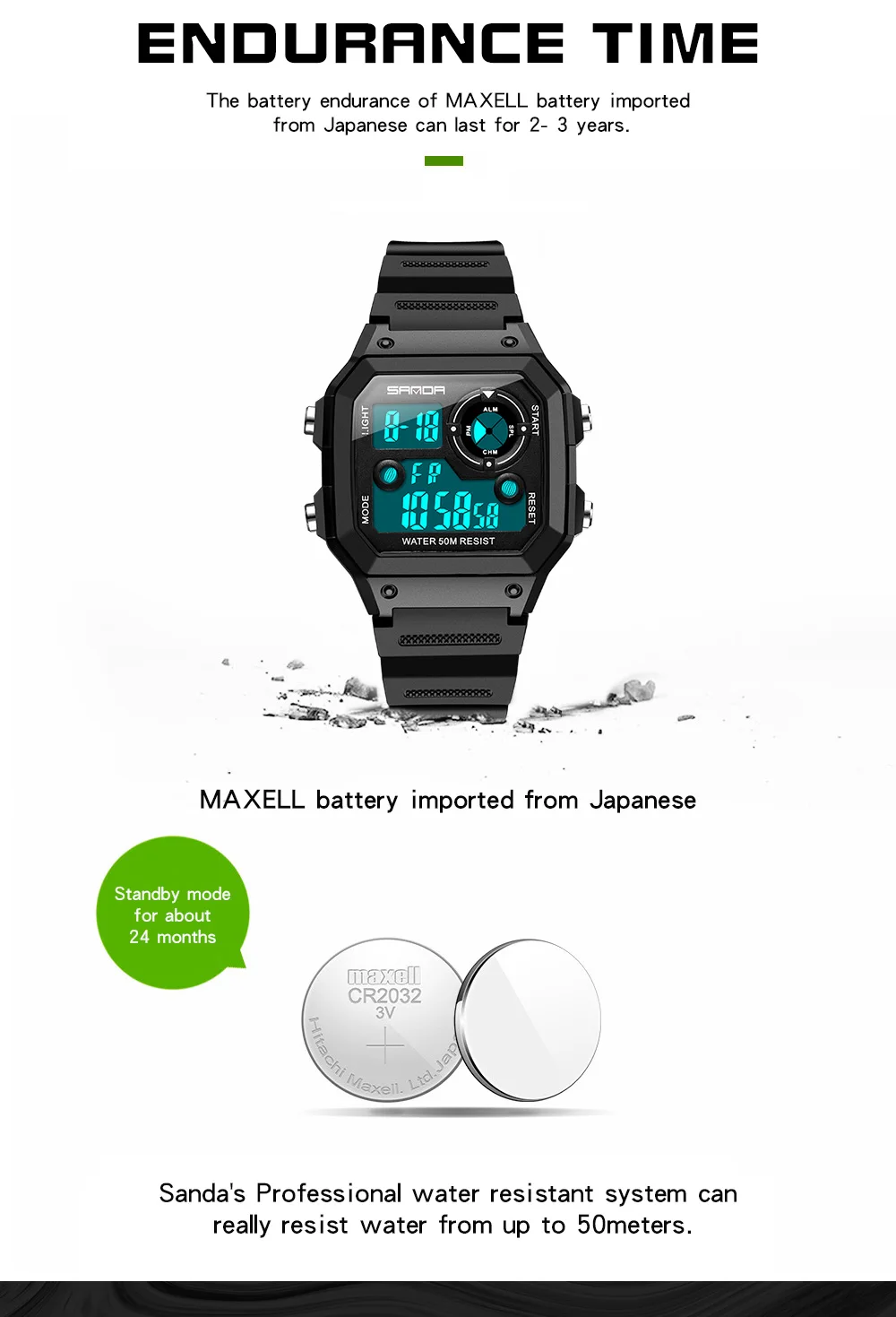 SANDA Military Digital Men's Watches Sports LED Display Alarm Clock Waterproof Watch Electronic Wristwatches Relogio Masculino