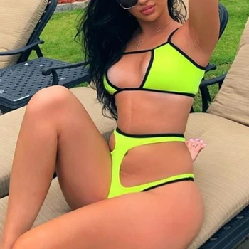 

Sexy Neon Bikini Set 2020 Hollow Out Swimsuit Female Push Up Swimwear Women High Waist Bathers Bathing Suit Biquini New