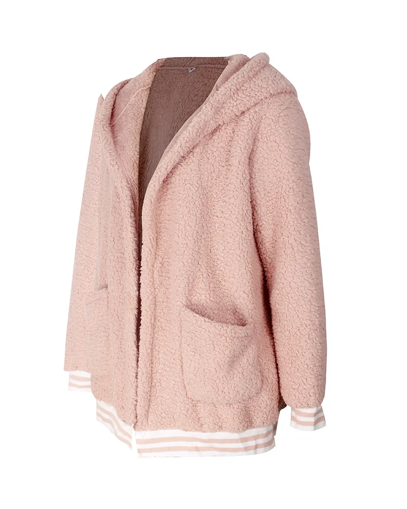 Искусственный мех жакет, женский пиджак пальто Для женщин, карманами и капюшоном осень-зима плюшевый теплый толстый плюшевый женский жакет в стиле кэжуал пальто