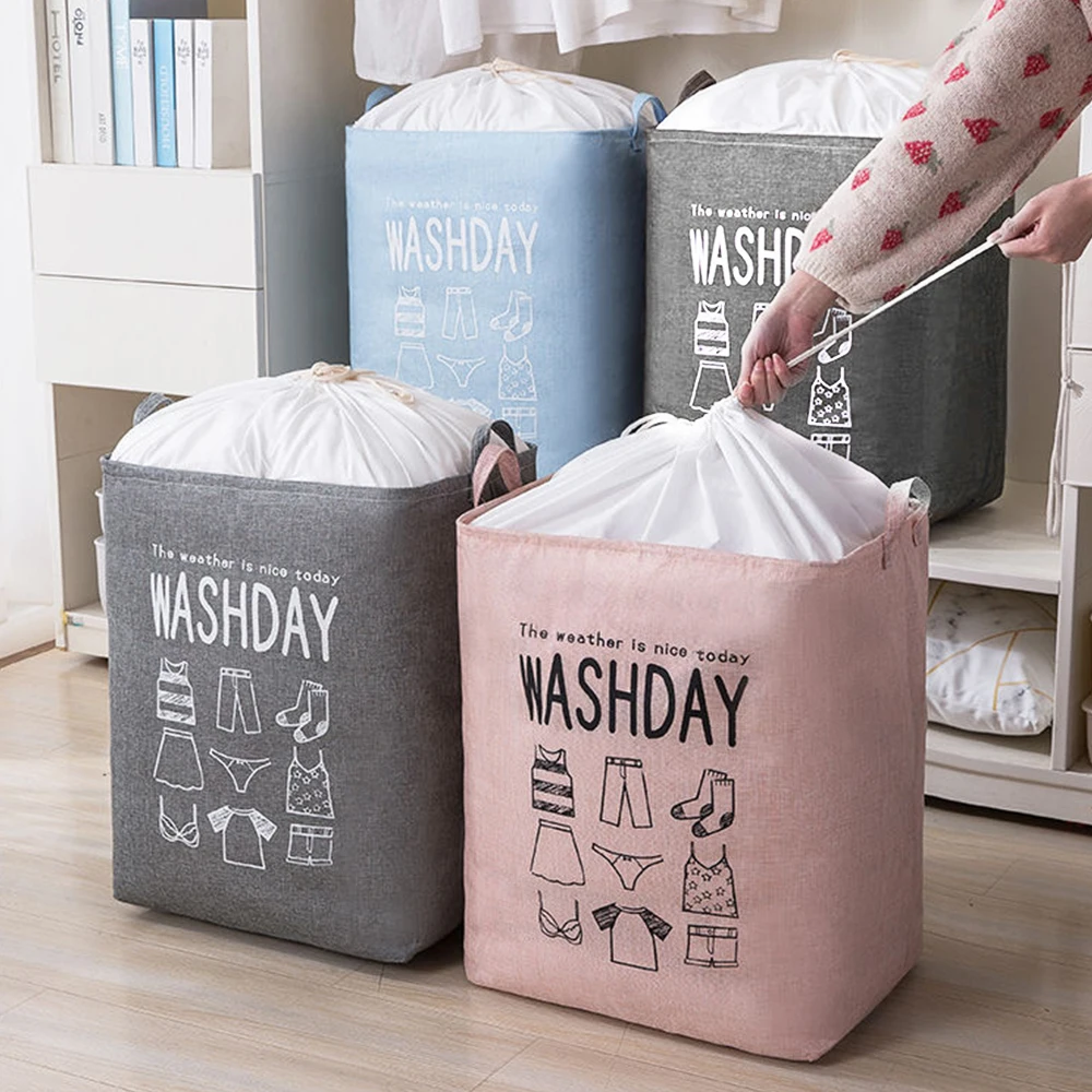 Waterproof Drawstring Collapsible Storage Hamper With 75L Large Laundry Basket 