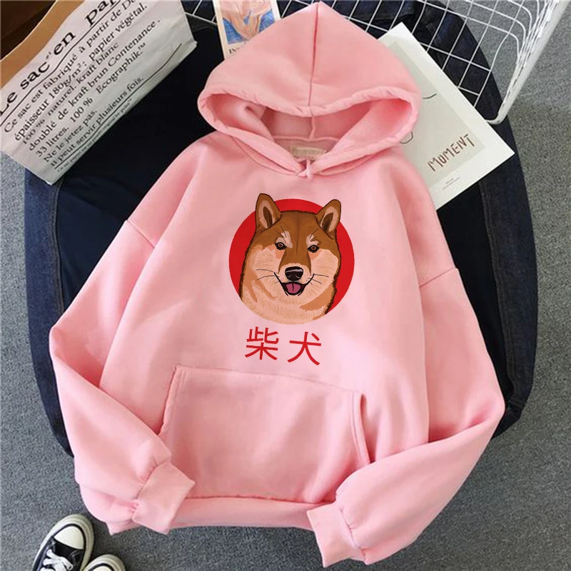 Шиба ину Толстовка Harajuku забавные толстовки для женщин Ullzang милый корейский стиль осень зима Kawaii Толстовка 90s Толстовка для девочек - Цвет: 801