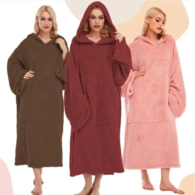 

Women's Clothing Autumn And Winter New Long Sleeve Plush Home Clothes Hooded Solid Color Loose Sleeping Clothes