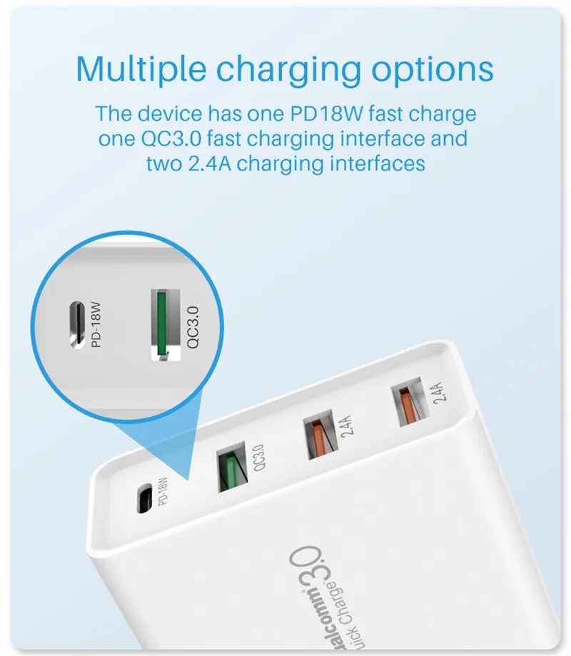 48W ātrais lādētājs C tipa USB PD lādētājs Samsung IPhone XS Max Huawei iPad Pro QC 3.0 ātrais sienas lādētājs ASV un ES spraudņa adapteris_voghion.com