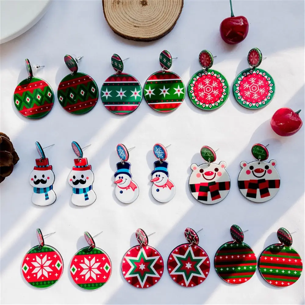 1 пара простые Снежинки Снеговик серьги гвоздики для женщин 8 видов стилей геометрические акриловые круглые серьги рождественские ювелирные изделия подарок