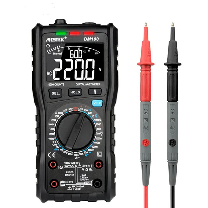 DM100 MESTEK DM100 Цифровой мультиметр высокоскоростной умный двухъядерный T-rms NCV температура multimetro анти-сжигание предохранитель сигнализация мультиметры - Цвет: DM100