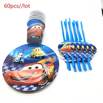 

60Pcs Cartoon Disney Cars Theme Design Family Party Child Birthday Party Decoration Cup Plate Straw for 10People Use Supplies