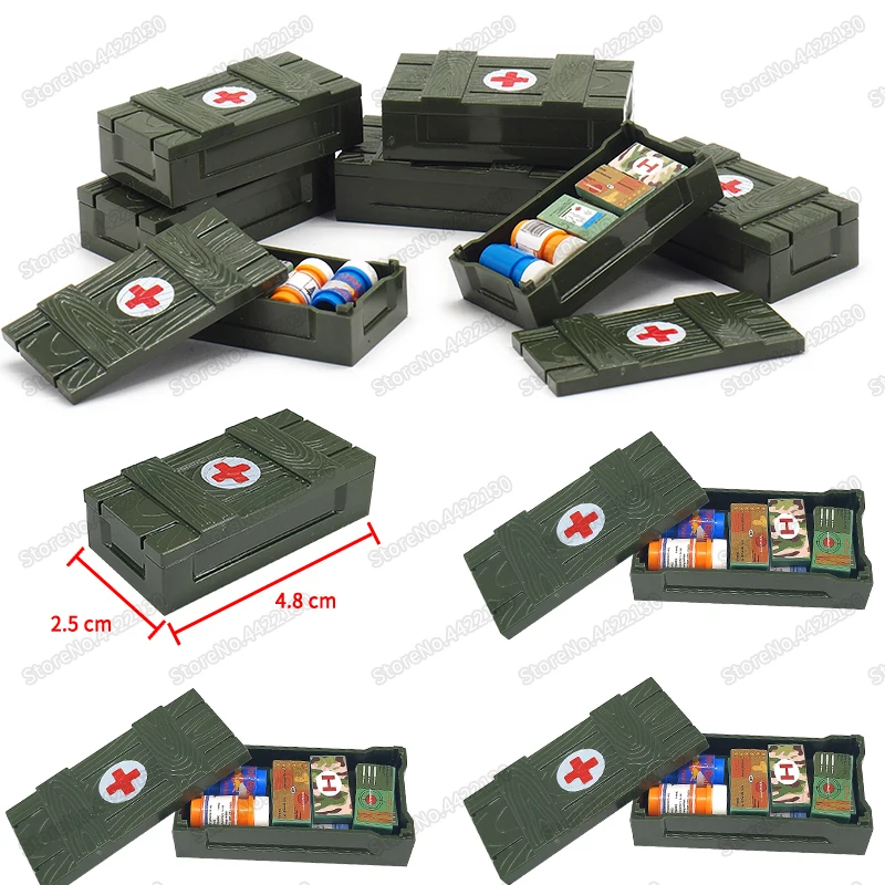 WW2 Battlefield Building Blocks First Aid Supply Box DIY Military Figures Toy