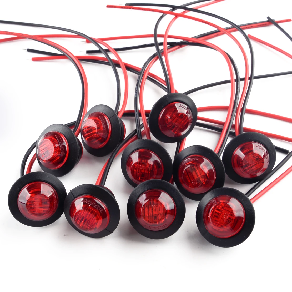 

10pcs/Set 3/4" 3 LED Red Small Round Side Marker Indicator Lights Button Lamps 12V for Universal Cars Trucks Trailers Boats