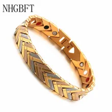 NHGBFT Tricolor Health Care Magnetic Bracelet for Women Mens Stainless Steel Chain Bracelet Adjustable Length