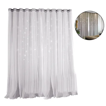 

Layers Hollow Out Stars Curtains Double Fabric and Gauze Drapes Blinds (Grey)