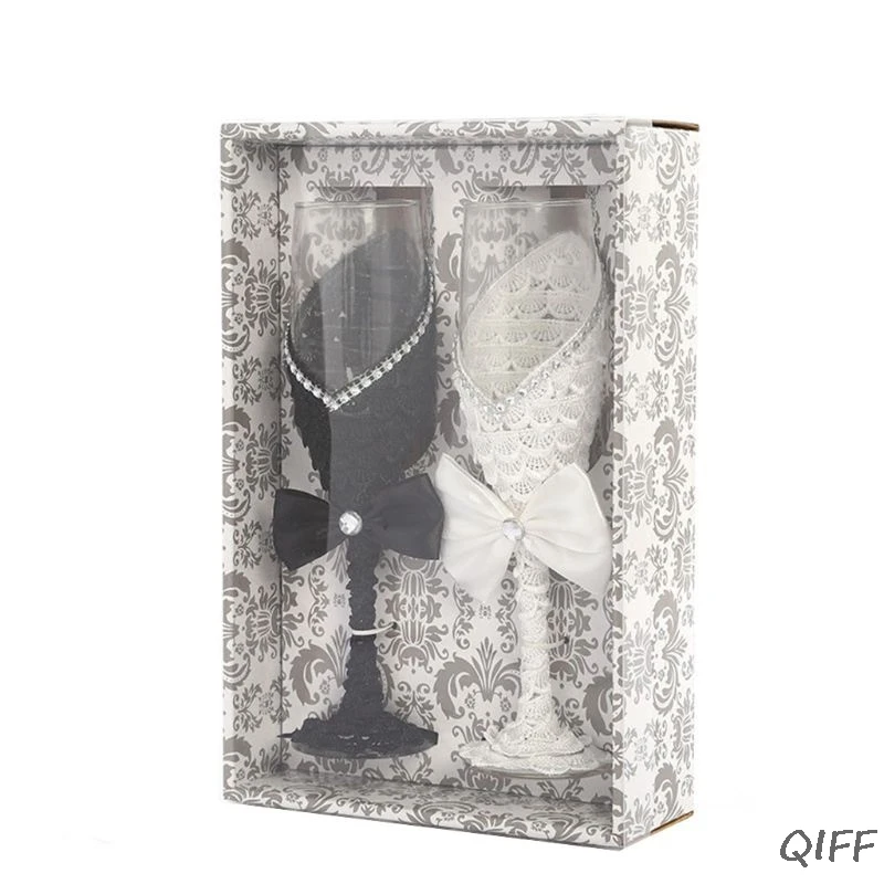 2pcs Set Wedding Glass Creative Black White Dress Crystal Wedding Champagne Glas