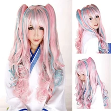 MEIFAN термостойкие синтетические волосы парик с двумя волнистыми клипсами хвостик смешанный синий розовый цвет косплей аниме парики для женщин